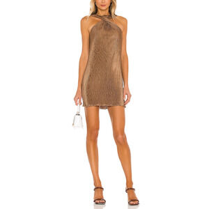 Song Of Style 'Pluto' Brown Satin Pleated Mini Dress Size S